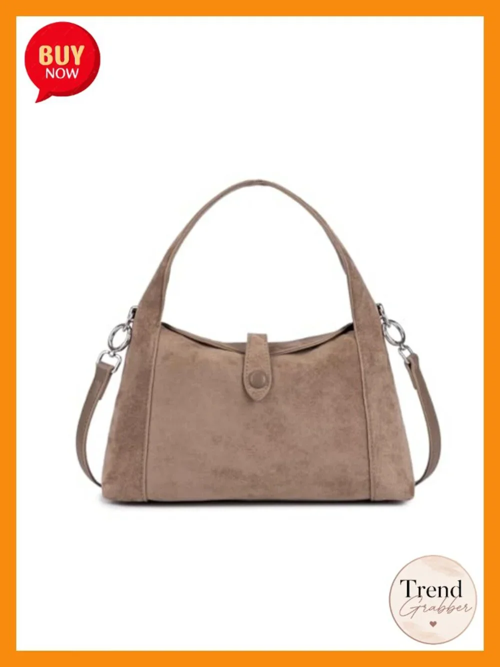 Vintage Half-Moon Suede Hobo Handbag with Detachable Crossbody Strap
